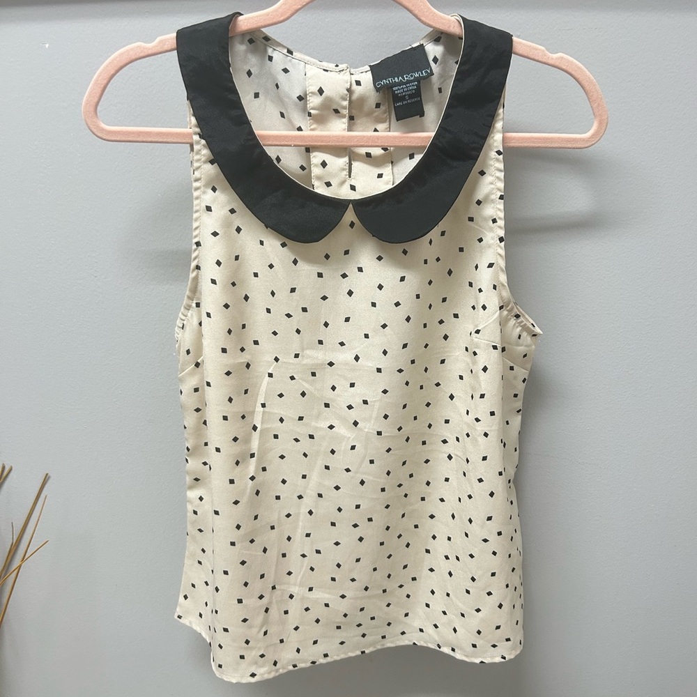 Cynthia Rowley Cream Polka Dot Blouse with Black Collar
